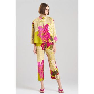Natori Rimini Satin Pajama Set Womens Multi Mandarin Collar Side Slits GBO2893