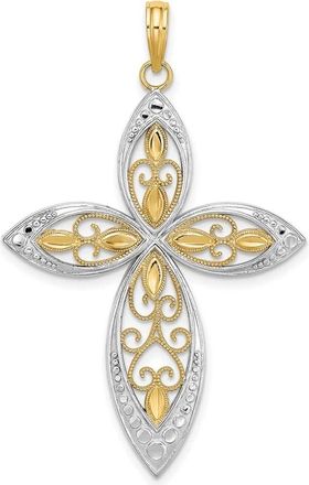 Diamond2Deal 14k Yellow Gold with Rhodium Beaded Filigree Cross Charm Pendant