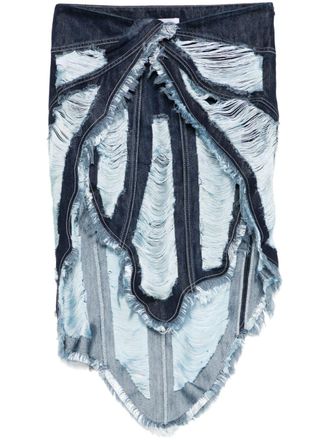 Off-white shredded mini skirt - women - Cotton/Viscose/Polyester - 38 - Blue