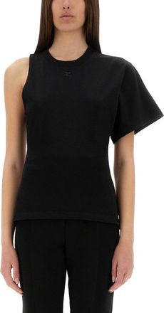 Courrèges One-Shoulder Black T-Shirt In Soft Cotton