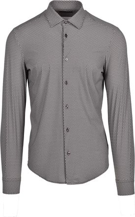 Out / Fit Techno Stretch Brown Shirt with Geometric Pattern