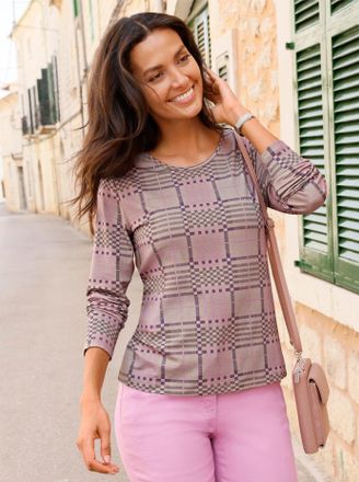 Casual Looks Rundhalsshirt CASUAL LOOKS Druck-Shirt, Damen, Gr. 36, sesam, orchidee, bedruckt, 95% Viskose, 5% Elasthan, bedruckt, gemustert, mehrfarbig, Rundhals,