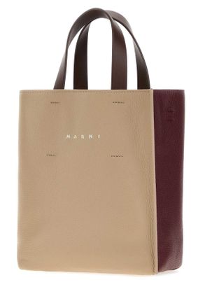 Marni Womens Two-Tone Leather Mini Museo Handbag Moonstonedarkburgundycoffee Borse A Mano Bag