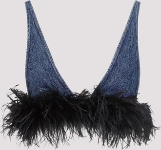 Miu Miu Denim Feathers Embellishment Top
