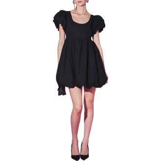 English Factory Bubble Hem Puff Sleeve Minidress in Black at Nordstrom Rack, Size X-Small