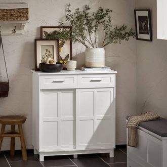 SoBuy White Sliding Door Sideboard Farmhouse | Size: 80 cm