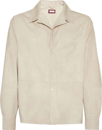 Brunello Cucinelli press-stud suede overshirt - men - Leather - 52 - Neutrals