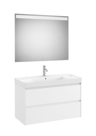 Roca Mueble Lavabo Doble 1000x460 Ona Standard 2 Cajones + Espejo Led Blanco Mate