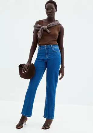 Contemporaine Womens Medium-indigo stretch jean Fit: Straight leg, high rise