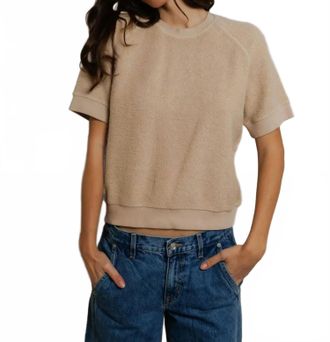 perfectwhitetee Kennedy Reverse Fleece Short Sleeve Crew Neck Top In Driftwood