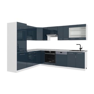 Vicco Cocina Esquinera Fame-line, Azul Oscuro Alto Brillo/blanco, 287 X 227 Cm, Et M&aacute;rmol