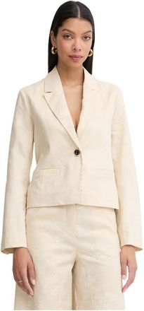 Pinko Idony Geborduurd Linnen Blazer - Dames - Blazers - Beige - L - Linnen - Jassen