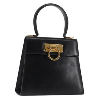 Ferragamo Gancini Convertible Top Handle Bag Leather Black Leather Handbag (Pre-Owned)