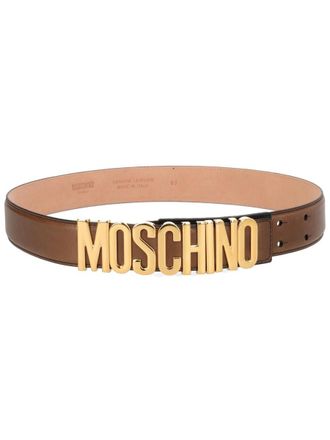 Moschino Oversized Metallic Logo Smooth Leather Belt
