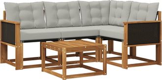 vidaXL Conjunto De Sof&aacute;s De Exterior 5 Uds. Natural Y Gris Claro Vidaxl