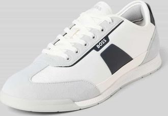 HUGO BOSS Low Top Sneaker mit Velours-Optik-Applikationen Modell NITAN in Weiss, Größe 40