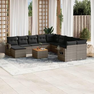vidaXL Set De Sof&aacute;s De Jard&iacute;n 12 Pzas Con Cojines Rat&aacute;n Sint&eacute;tico Gris Vidaxl