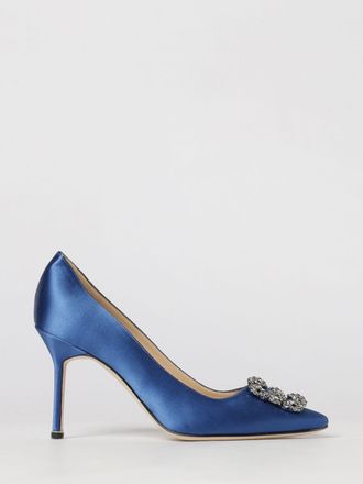 Manolo Blahnik Hangisi Satin Pumps with Jewelled Buckle and High Heel
