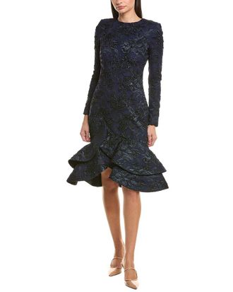 Oscar De La Renta Oscar De La Renta Metallic Orchid Jacquard Cocktail Dress