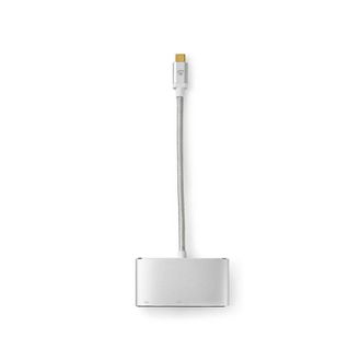 Nedis Usb Multi Port Adapter Usb 32 Gen 1 Usb C Male Usb A Female Usb C Female Vga Female 15p 5 Gbps 020 M Round Gold Plated Braided Nylon Silver Carton Wit