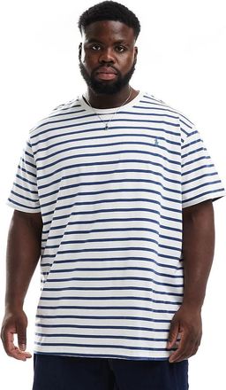 Polo Ralph Lauren Big & Tall - T-Shirt classica blu e bianca a righe con logo iconico-Bianco