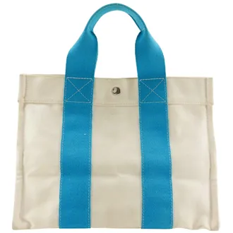 Herm&egrave;s Bora Bora Light Blue White Canvas Tote Bag (Pre-Owned)