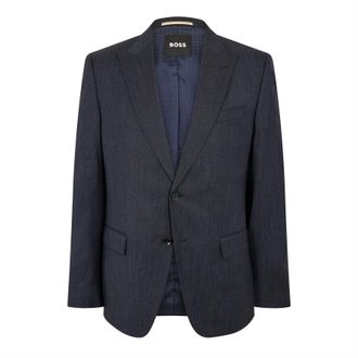 HUGO BOSS Mens Solid Patterned Notch Collared Flap Pocket Full Suit in Dark Blue - Size 40 (Chest)