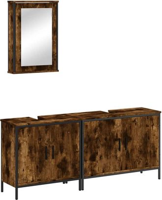 vidaXL Vidaxl - Set De Muebles Ba&ntilde;o 3 Pzas Madera Contrachapada Roble Ahumado