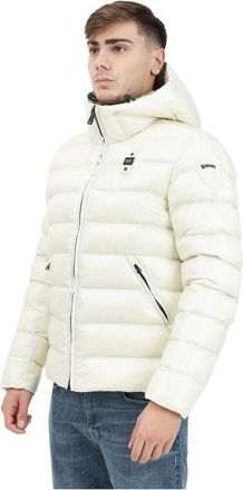 Blauer Witte Puffer Jacket met Ruitpatroon - Heren - Winterjassen - Beige - L - Polyester - Jassen