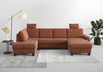 HOME AFFAIRE Wohnlandschaft »Summer U-Form« mit oder ohne Bettfunktion und Bettkasten, wengefarbene Holzfüsse