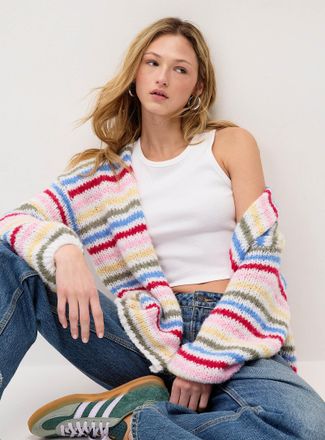 Twik Womens Colourful stripes open Cardigan Sweater