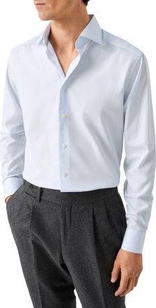 Eton Slim Fit Pinstripe Cotton Twill Dress Shirt in Light Blue at Nordstrom, Size 15.5