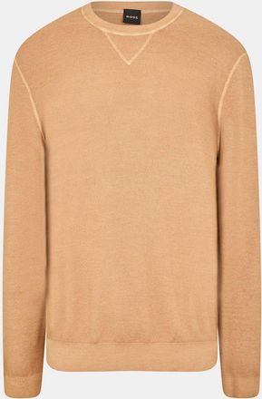 HUGO BOSS Mens Regular Fit Crew Neck Long Sleeve Sweater in Medium Beige - Size 2XL