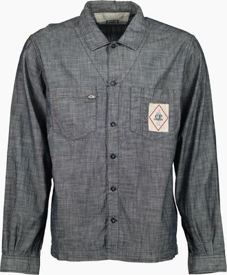 C.P. Company Mens Chambray Logo Patch Shirt - Blue - Size: 40/Regular