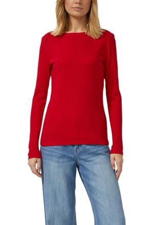s.Oliver Langarmshirt S.OLIVER, Damen, Gr. 44, salsa rot, Rippware, Obermaterial: 95% Baumwolle, 5% Elasthan, unifarben, slim fit h&uuml;ftbedeckend, U-Boot-Ausschn