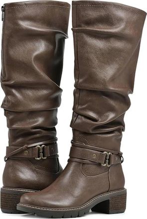 White Mountain Crammers Boots Womens Brown Leather Ankle Strap Knee-High LION386