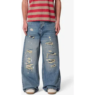 mnml Repaired Rave Relaxed Fit Wide Leg Ripped Jeans in Blue at Nordstrom, Size 36