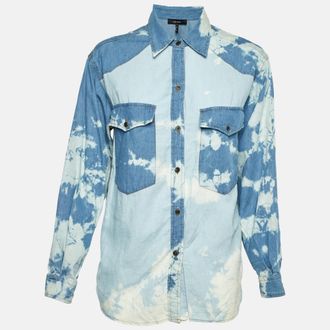 Isabel Marant Blue Tie-Dye Print Denim Button Front Shirt