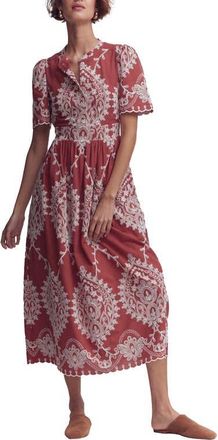 Boden Ivy Embroidered Midi Dress in Rust Embroidery at Nordstrom, Size 6