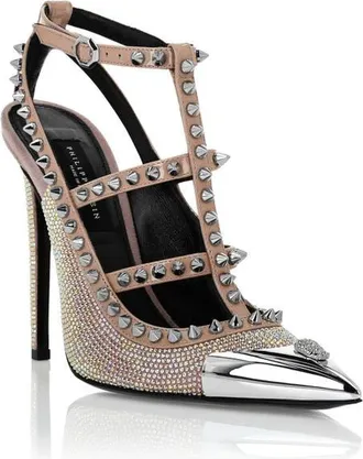 Philipp Plein Leather Strass Sandals High Heels Studs Women in Nudepink at Nordstrom, Size 38