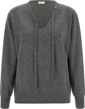 Dries Van Noten Towie Jersey - Dames - V-hals truien - Grijs - M - Kasjmier - Truien & Vesten