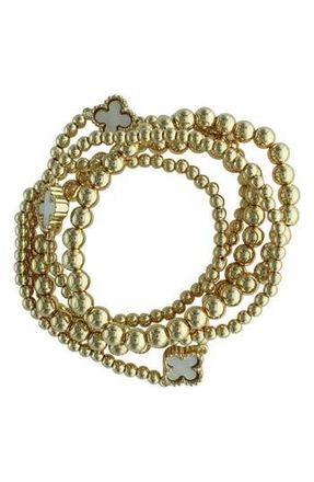 Olivia Welles Set of 5 Clover Beaded Stackable Bracelets in Gold /White at Nordstrom Rack
