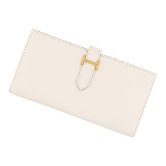Herm&egrave;s Ivory Chevre Leather Long Wallet (Bi-Fold) (Pre-Owned)