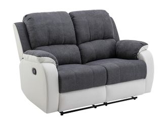 Vente-Unique Sof&aacute; relax de 2 plazas de microfibra y piel sint&eacute;tica gris y blanco BRODY