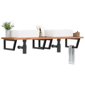 Berkfield Home Basin Shelf Wall Mounted Steel & Solid Wood Beech in Brown