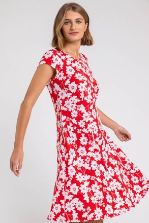 Roman Floral Print Stretch Jersey Tea Dress