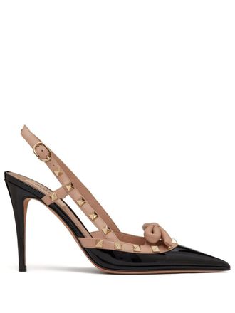 Valentino Garavani 100mm Rockstud Bow slingback pumps - Black