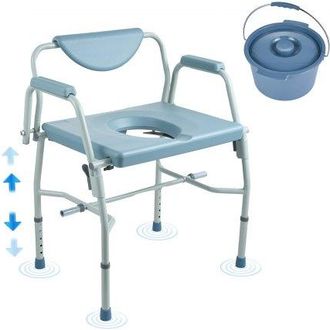 OEM Toilettenstuhl Nachtkommode Mit Herunterklappbaren Armen Und Abnehmbarer R&uuml;ckenlehne, 5-stufig H&ouml;henverstellbar 50-62 Cm, Abnehmbarer 7-liter-eimer, E