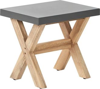 Beliani Taburete De Jard&iacute;n De Cemento Reforzado Gris Base De Madera De Acacia Olbia