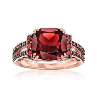 Ross-Simons Garnet and. Red Diamond Ring in 14kt Rose Gold